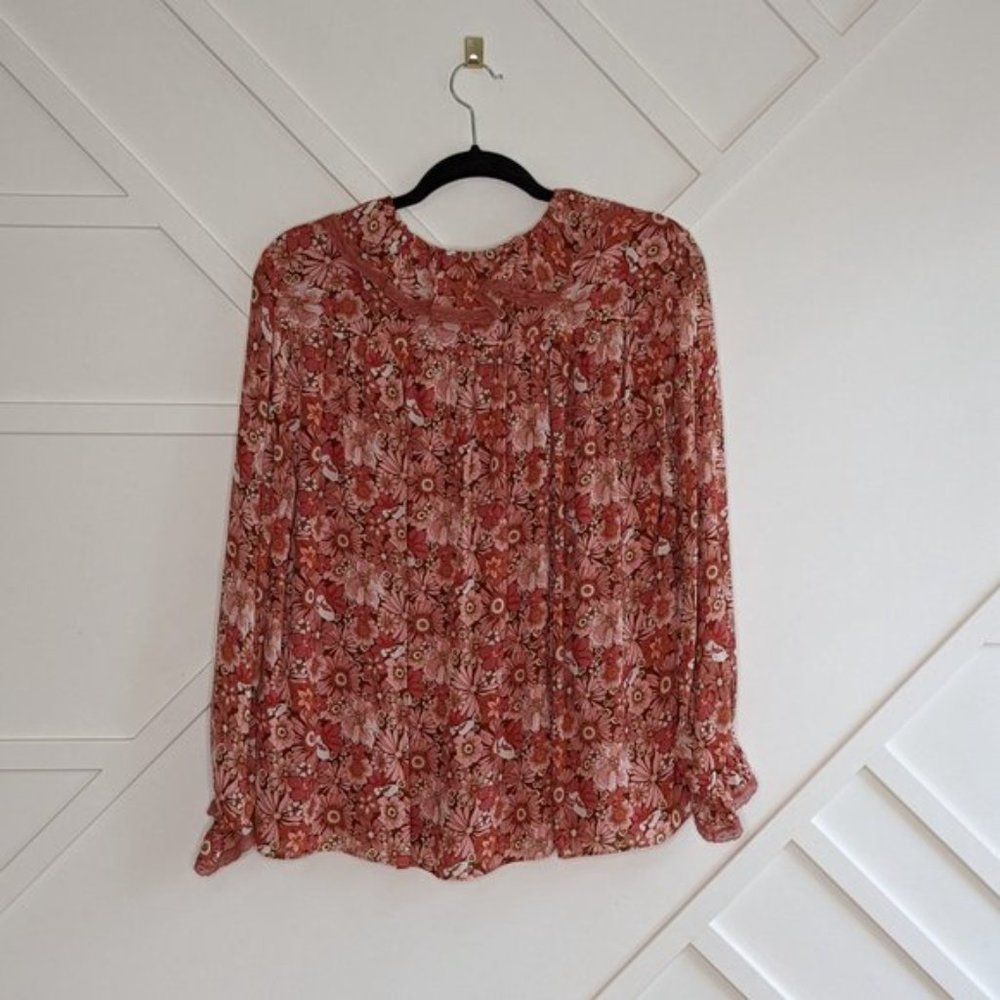Aritzia Wilfred Eden Printed, ruffled V-neck blouse SZ XXS - Picture 10 of 12